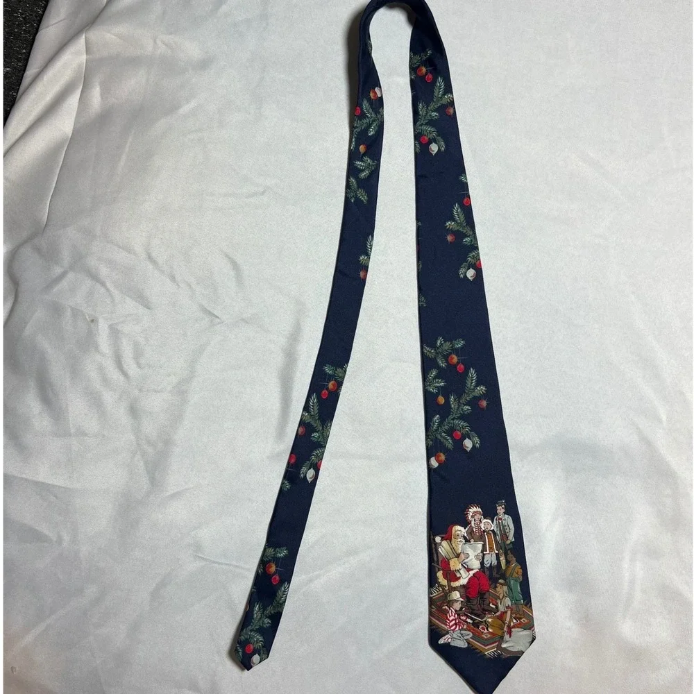 Zylos George Machado Mens Navy Blue 100% Italian Silk Santa Claus‎ Christmas Tie